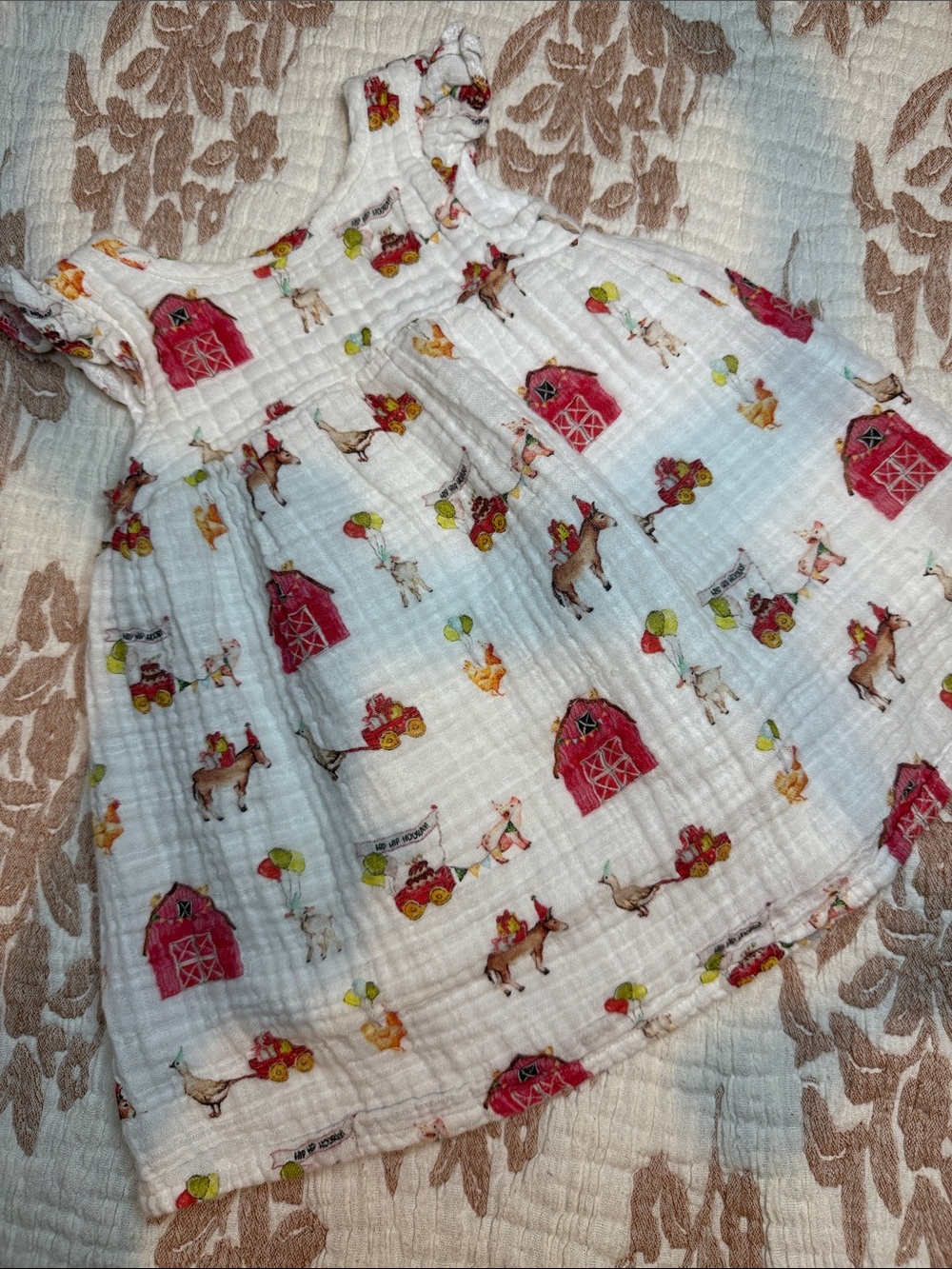 White Farmyard Print Baby Girls' Casual Dress